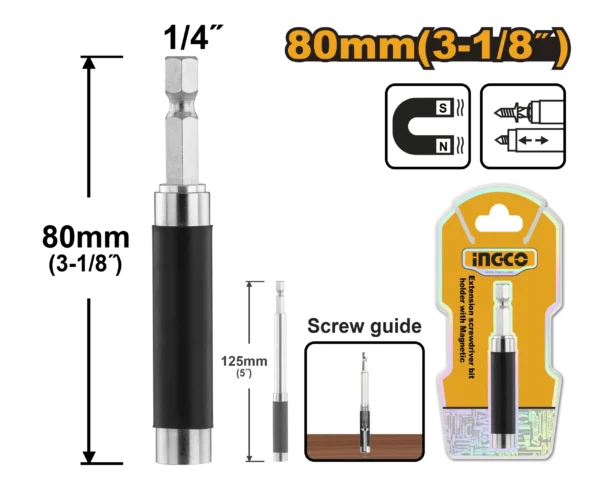 SOPORTE DE PUNTAS DESTORNILLADOR CON EXTENSIÓN MAGNETICA 80MM INGCO