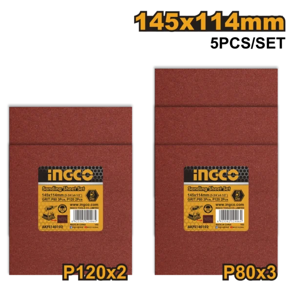 SET LIJAS G80 G120 145X114MM 5PCS INGCO