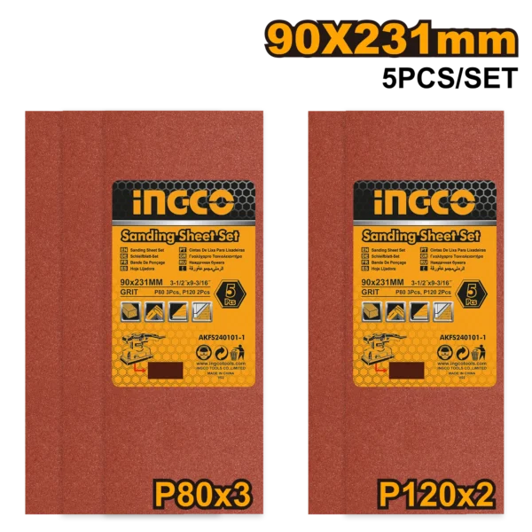 SET LIJAS G80 G120 90X231MM 5PCS INGCO