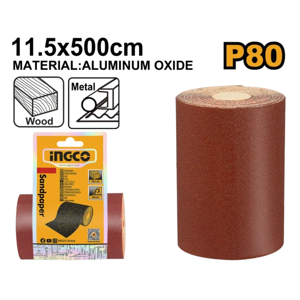 LIJA EN ROLLO G80 11.5X500CM INGCO