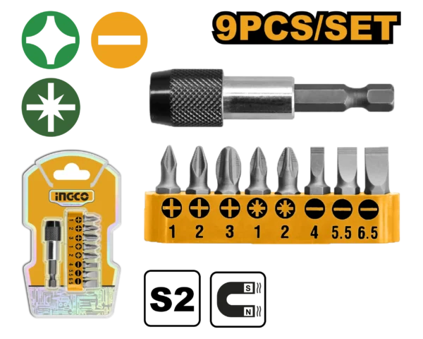SET 9PCS PUNTAS DESTORNILLADOR CON EXPANSOR INGCO