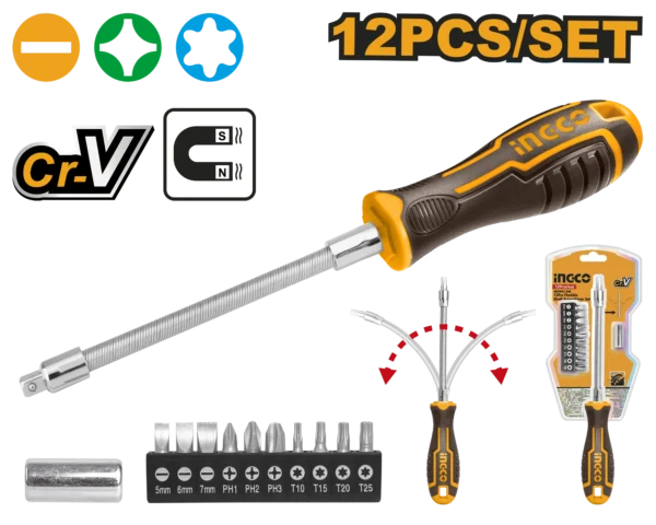DESTORNILLADOR INTERCAMBIABLE FLEXIBLE 10 EN 1 INGCO