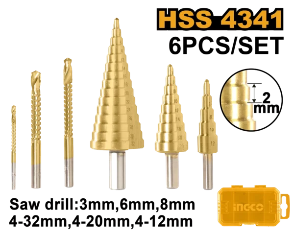 JUEGO DE BROCAS ESCALONADAS 6 PCS INGCO