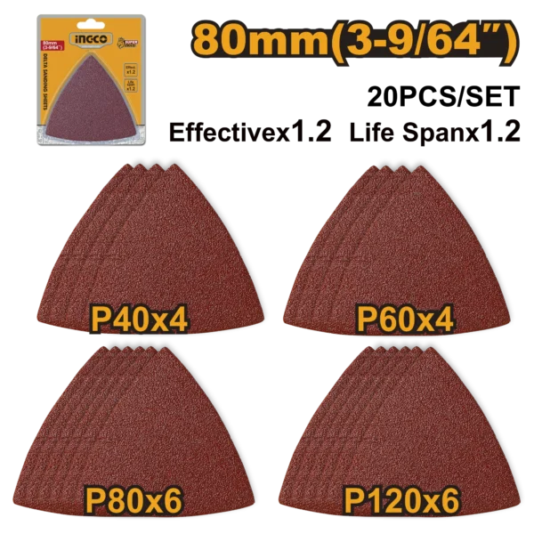 LIJA DELTA TRIANGULO 20 PCS INGCO