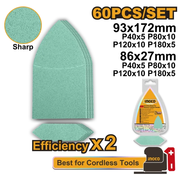 LIJA DELTA TRIANGULO 60 PCS INGCO