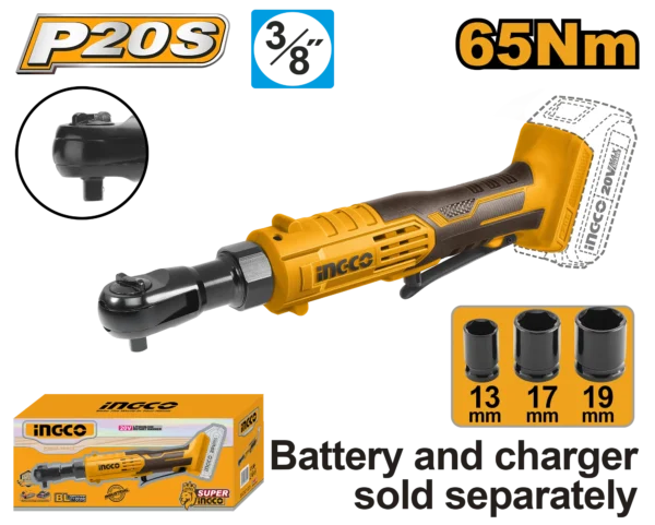 LLAVE DE RACHET 3/8"" 20V 65N.M INGCO
