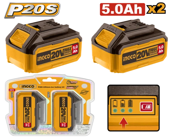 KIT 20 VOLTIOS 2PCS BATERIA 5.0AH INGCO