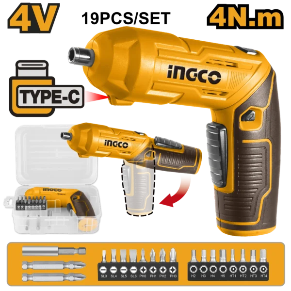 DESTORNILLADOR INALAMBRICO 1/4"" 4V 4N.M INGCO.