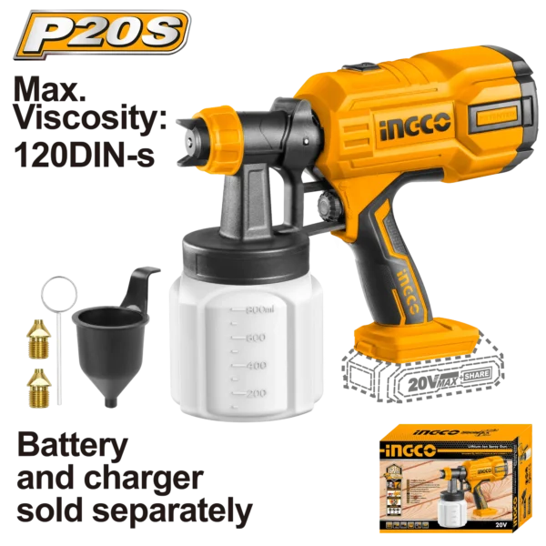 PISTOLA ROCIADORA INALAMBRICA 800ML/MIN 20V INGCO