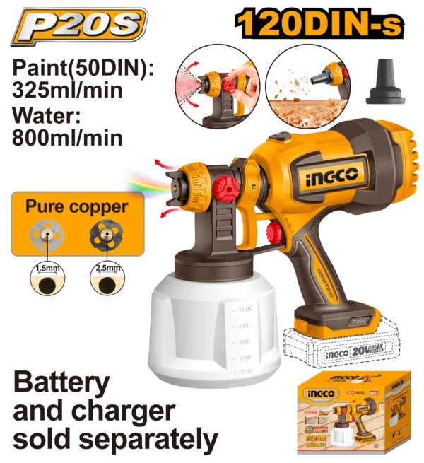 PISTOLA ROCIADORA INALAMBRICA 800ML/MIN 20V INGCO