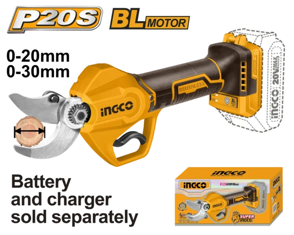 TIJERA DE PODAR INALAMBRICA 30MM BL 20V INGCO