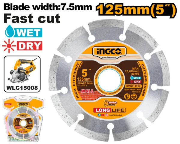 DISCO DIAMANTE SEGMENTADO 5" X 22.2 INGCO