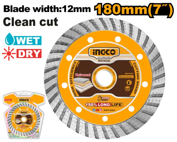 DISCO DIAMANTE TURBO 7" INGCO //ANCHO DE LA HOJA: 10 MM