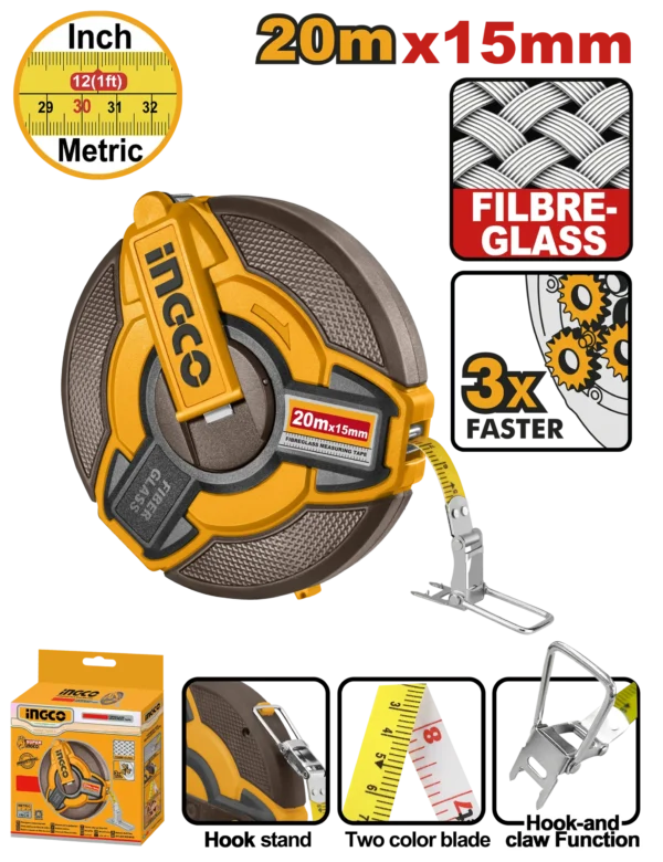 CINTA METRICA 20M FIBRA VIDRIO INDUSTRIAL INGCO