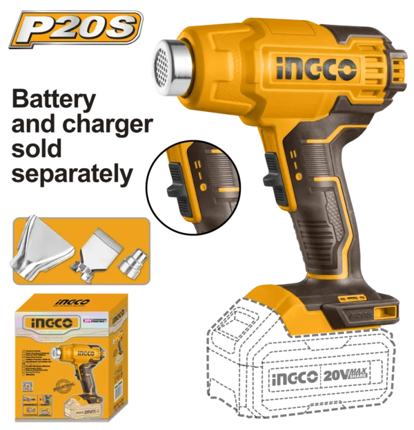 PISTOLA DE CALOR INALAMBRICA 300/550°C 20V INGCO