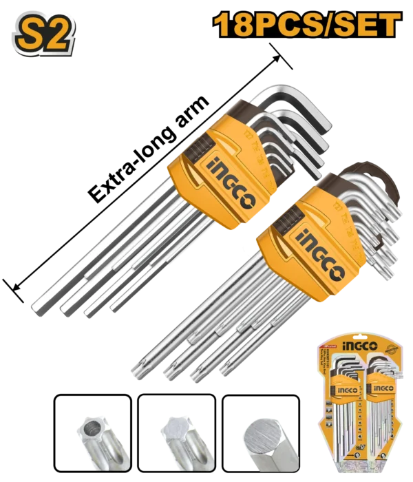 JUEGO LLAVES HEX Y TORX 18PCS INGCO