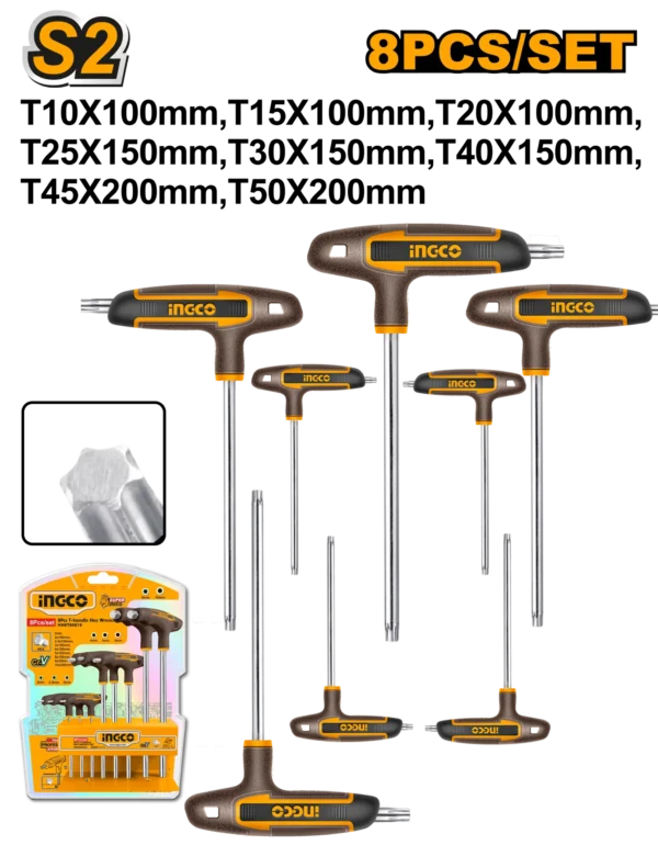 JUEGO DE LLAVES TORX CON MANGO EN T DE 8 PIEZAS INGCO.