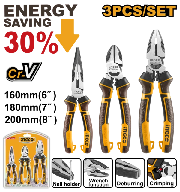 JUEGO ALICATES ALTO NIVEL 3PCS INGCO