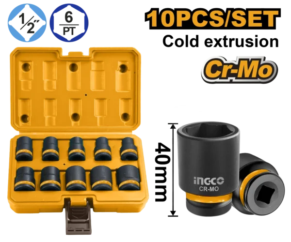 JUEGO DE DADO DE IMPACTO 1/2" - 10-12-13-14-15-17-19-21-22-24 (10 PCS)