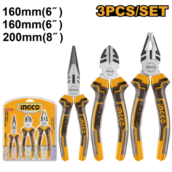 JUEGO ALICATES INDUSTRIALES 3 PCS INGCO.