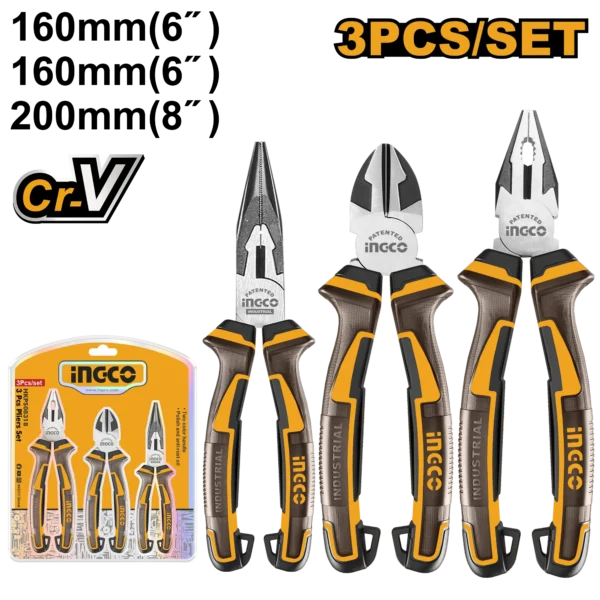 JUEGO ALICATES INDUSTRIALES 3 PCS INGCO