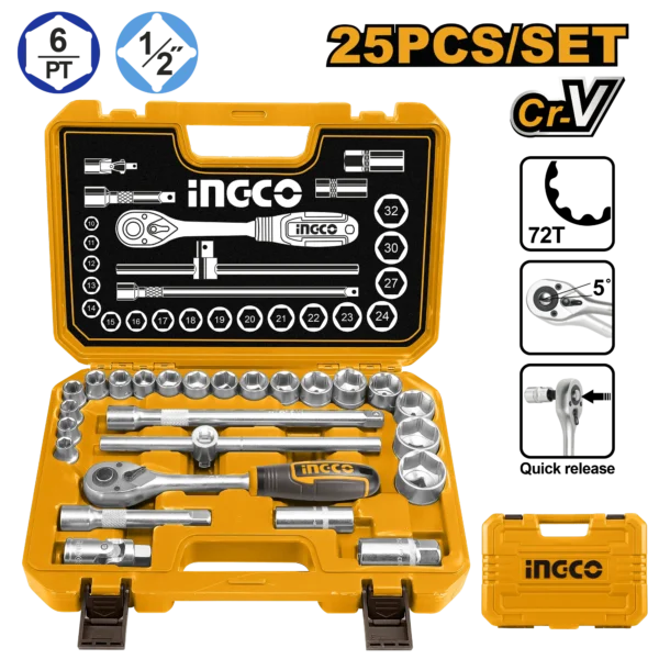 JUEGO DE DADOS 25PCS 1/2" INGCO