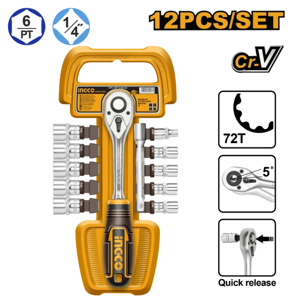 JUEGO DE DADOS 12 PIEZAS 1/4" INGCO