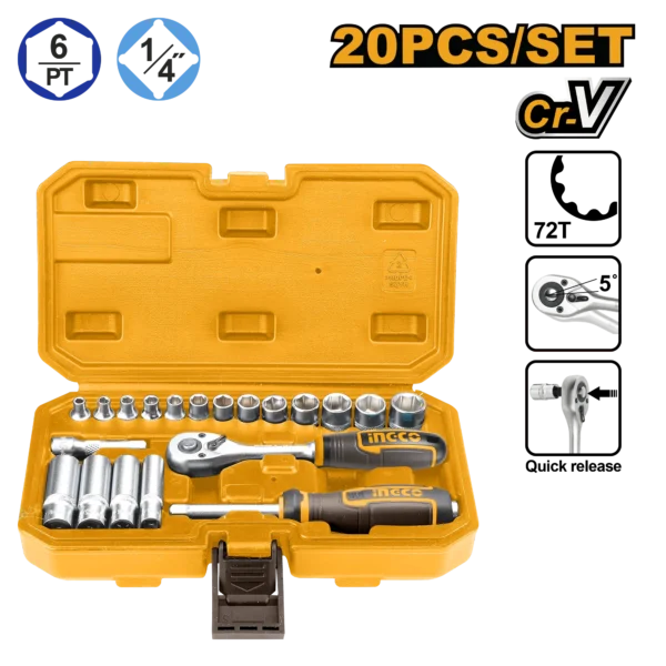 JUEGO DE DADOS 20PCS 1/4" INGCO