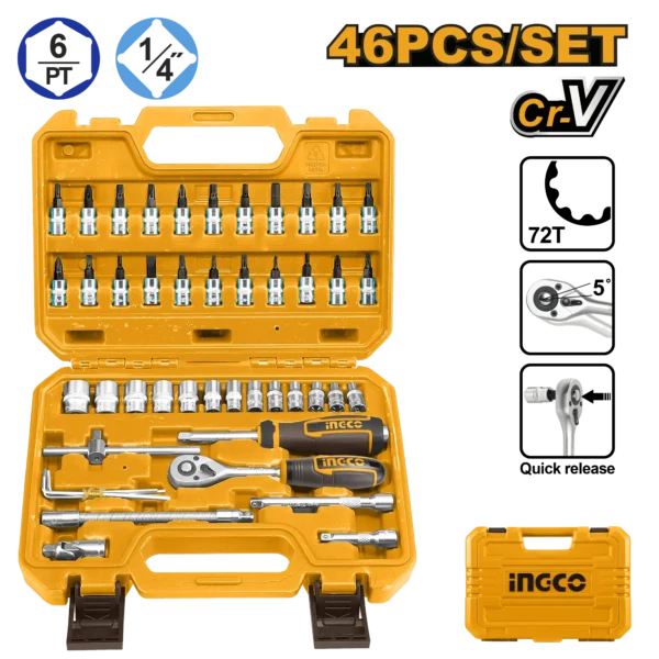 JUEGO DE DADOS 46PCS 1/4" INGCO