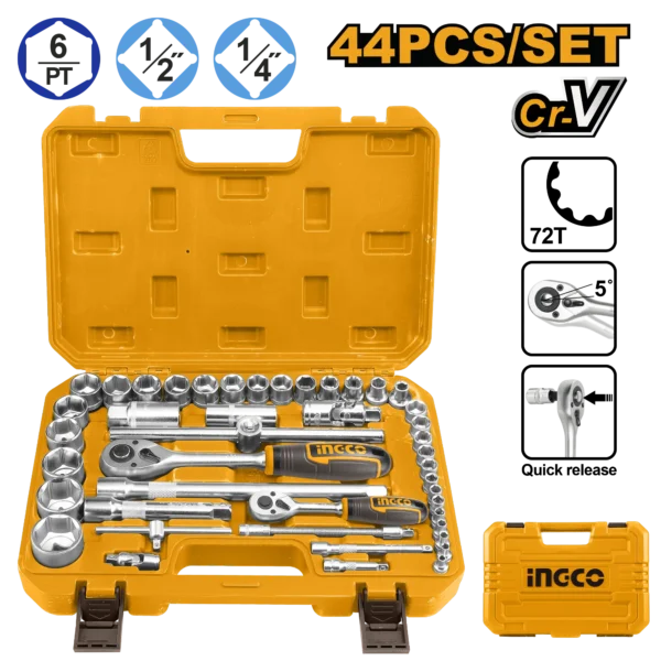 JUEGO DE DADOS 44PCS 1/2"-1/4" INGCO