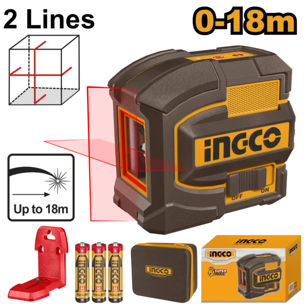 LASER DE LINEA AUTONIVELANTE LUZ ROJA 2 LINEAS 18M INGCO