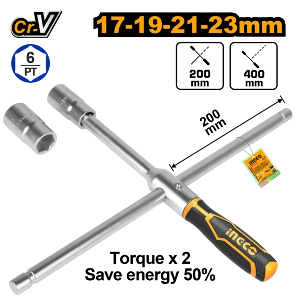 LLAVE RUEDA TIPO CRUZ 17-21-22-23MM X 1/2" INGCO