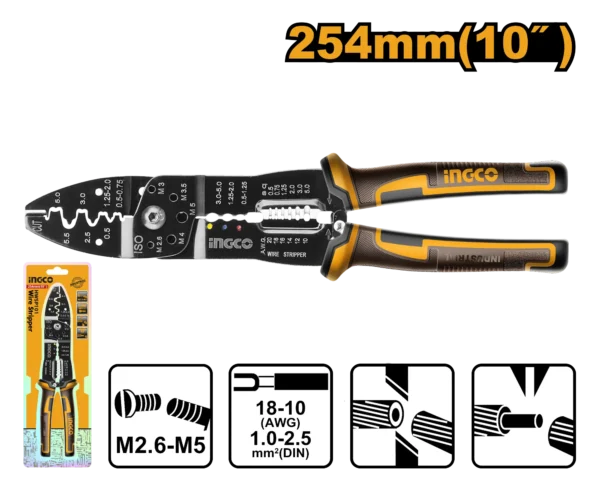 PINZA CORTADORA Y PELADORA DE ALAMBRE 250MM 10" INGCO