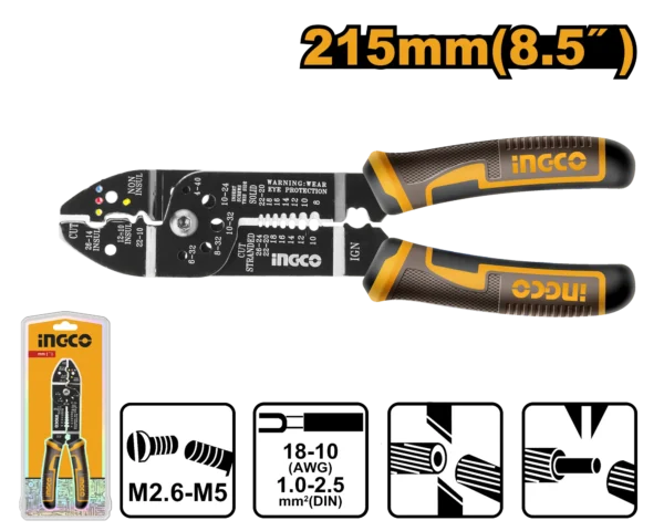 PINZA CORTADORA Y PELADORA DE ALAMBRE 215MM 8.5" INGCO