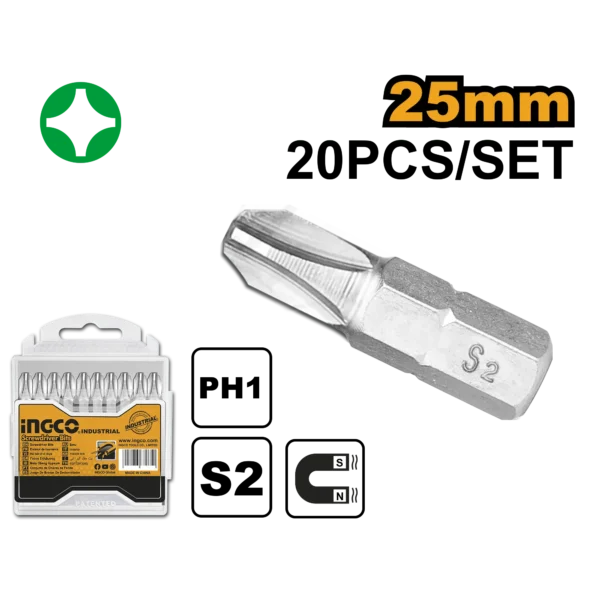 SET PUNTAS DESTORNILLADOR 20PCS PH2 INGCO