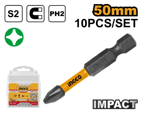 SET DE 10 PUNTAS DE DESTORNILLADOR DE IMPACTO 50MM INGCO