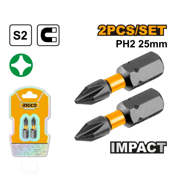 SET DE 2 PUNTAS DE DESTORNILLADOR DE IMPACTO 25MM INGCO