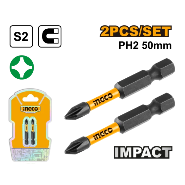 SET DE 2 PUNTAS DE DESTORNILLADOR DE IMPACTO 50MM INGCO