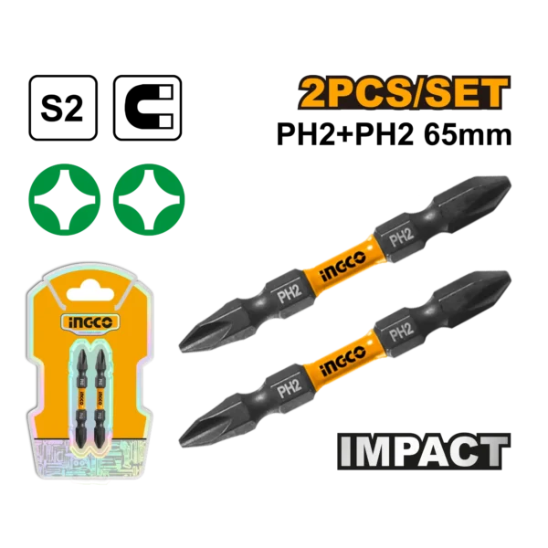 SET DE 2 PUNTAS DE DESTORNILLADOR DE IMPACTO 65MM. INGCO