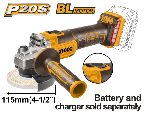 AMOLADORA ANGULAR 4-1/2" BL 20V 8500 RPM INGCO
