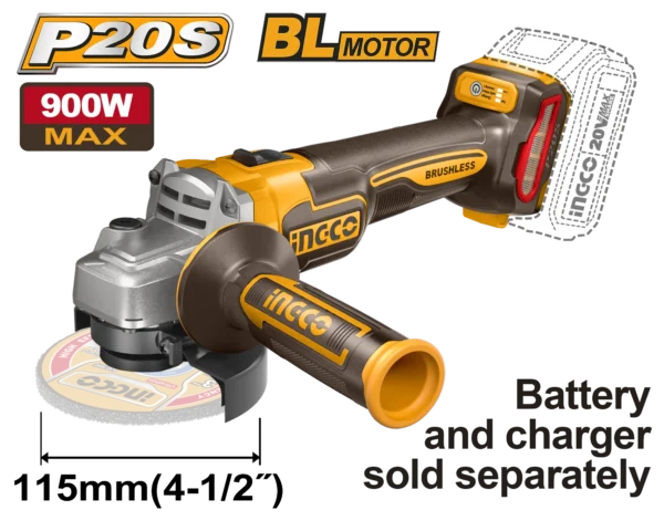 AMOLADORA ANGULAR 4-1/2"" BL 20V 9000RPM INGCO