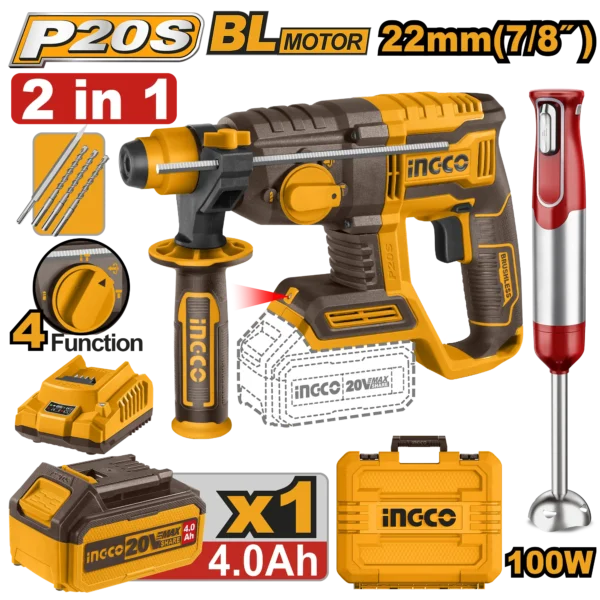 JUEGO COMBINADO DE 2PCS ROTOMARTILLO 2.0J + BATIDORA INALAMBRICA 20V INGCO
