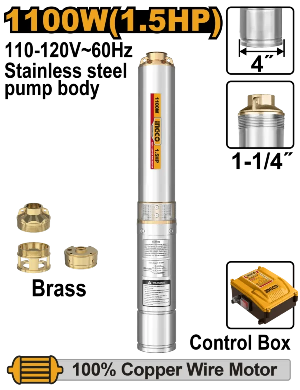 KIT BOMBA DE AGUA SUMERGIBLE 1.5HP INDUSTRIAL INGCO.