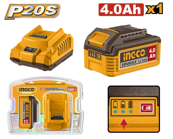 JUEGO DE BATERIA Y CARGADOR 20V 4,0AH INGCO