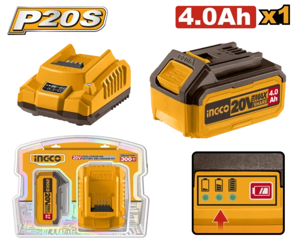 JUEGO DE BATERIA Y CARGADOR 20V 4,0AH INGCO