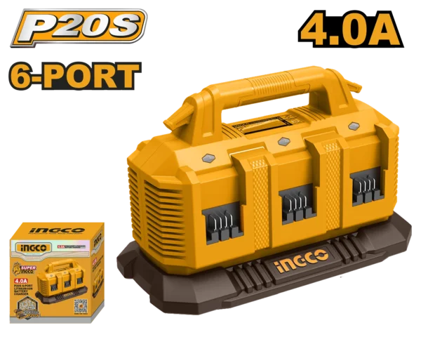 CARGADOR DE BATERIA 6 PUERTOS 20V 4.0AH INGCO