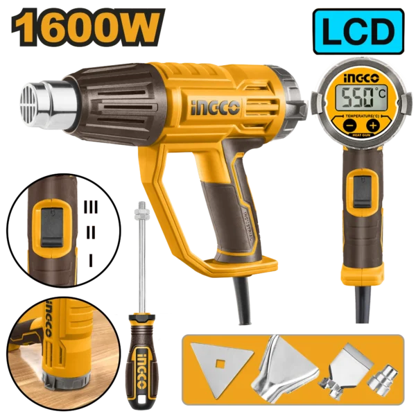 PISTOLA DE CALOR 1600W LCD 50/50-600/50-600°C INGCO