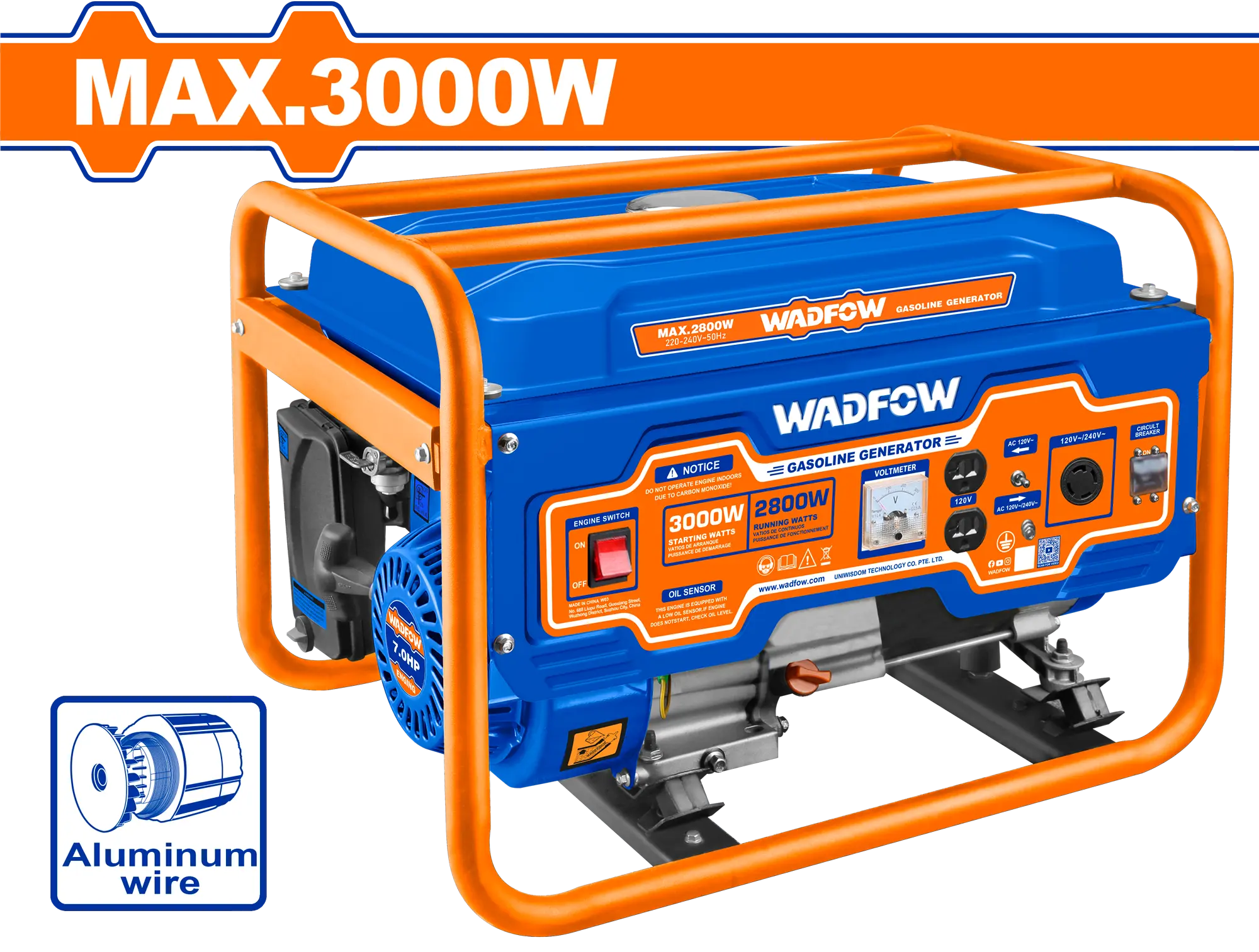 GENERADOR ELECTRICO A GASOLINA 110V-220V 8.3A/ 3.0KVA 120V WADFOW
