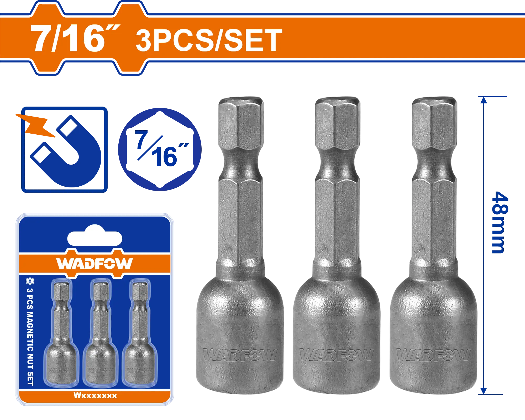 COPA HEXAGONAL MAGNETICA 3PCS 7/16" WADFOW
