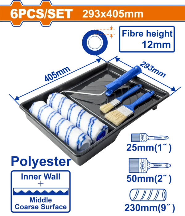SET DE RODILLOS Y BROCHAS CON BANDEJA 6 EN 1 WADFOW